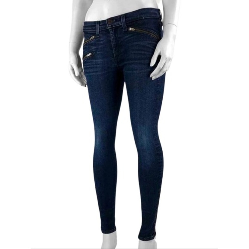 Rag & Bone Kensington Moto‎ Skinny Jeans Dark Indigo Ankle Zip W1522K520ND Sz 25 - Picture 11 of 13